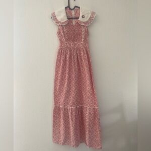 Vintage collared red and white rose print dress with embellishment